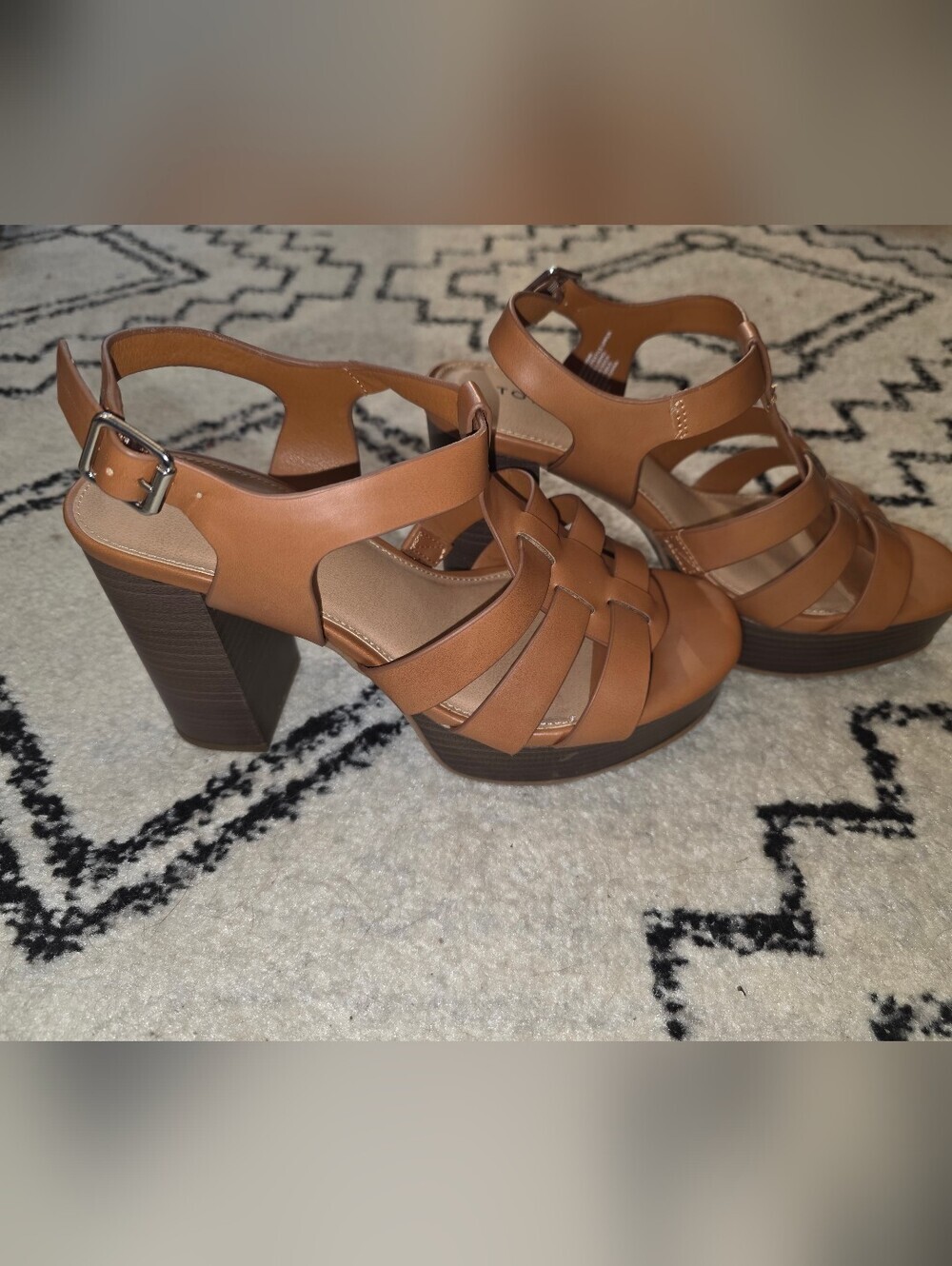 torrid Tan Leather Platform Strappy Heels